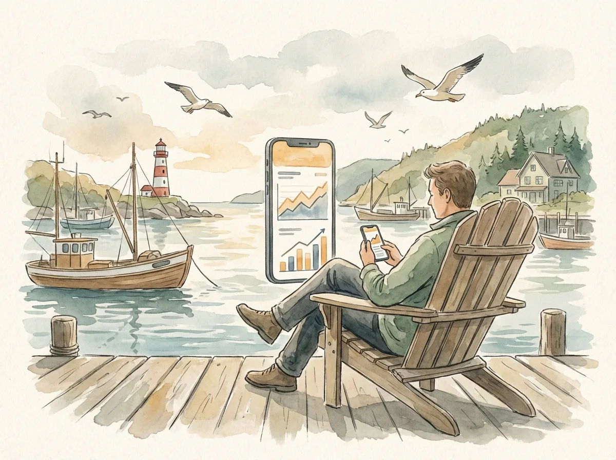 Watercolor illustration of revenue charts and property analytics