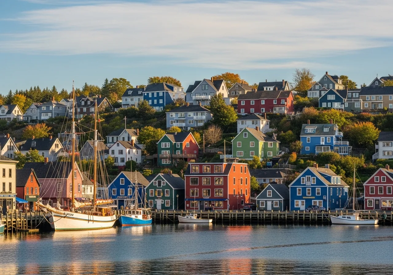 Watercolor illustration of Lunenburg, Nova Scotia