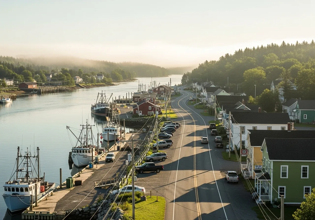 Watercolor illustration of Musquodoboit Harbour, Nova Scotia
